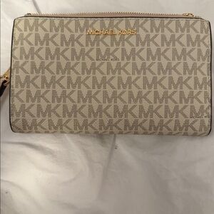 Michael Kors Tan and Gold Clutch Wristlet